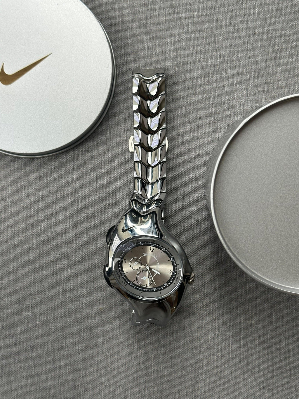Nike Triax Chronograph Watch Silver on silver dial – Vintage Stainless Steel Sports Watch, Rare Collectible Timepiece