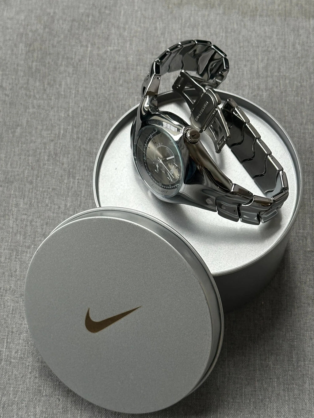Nike Triax Chronograph Watch Silver on silver dial – Vintage Stainless Steel Sports Watch, Rare Collectible Timepiece