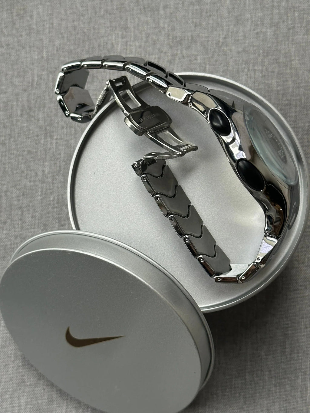 Nike Triax Chronograph Watch Silver on silver dial – Vintage Stainless Steel Sports Watch, Rare Collectible Timepiece