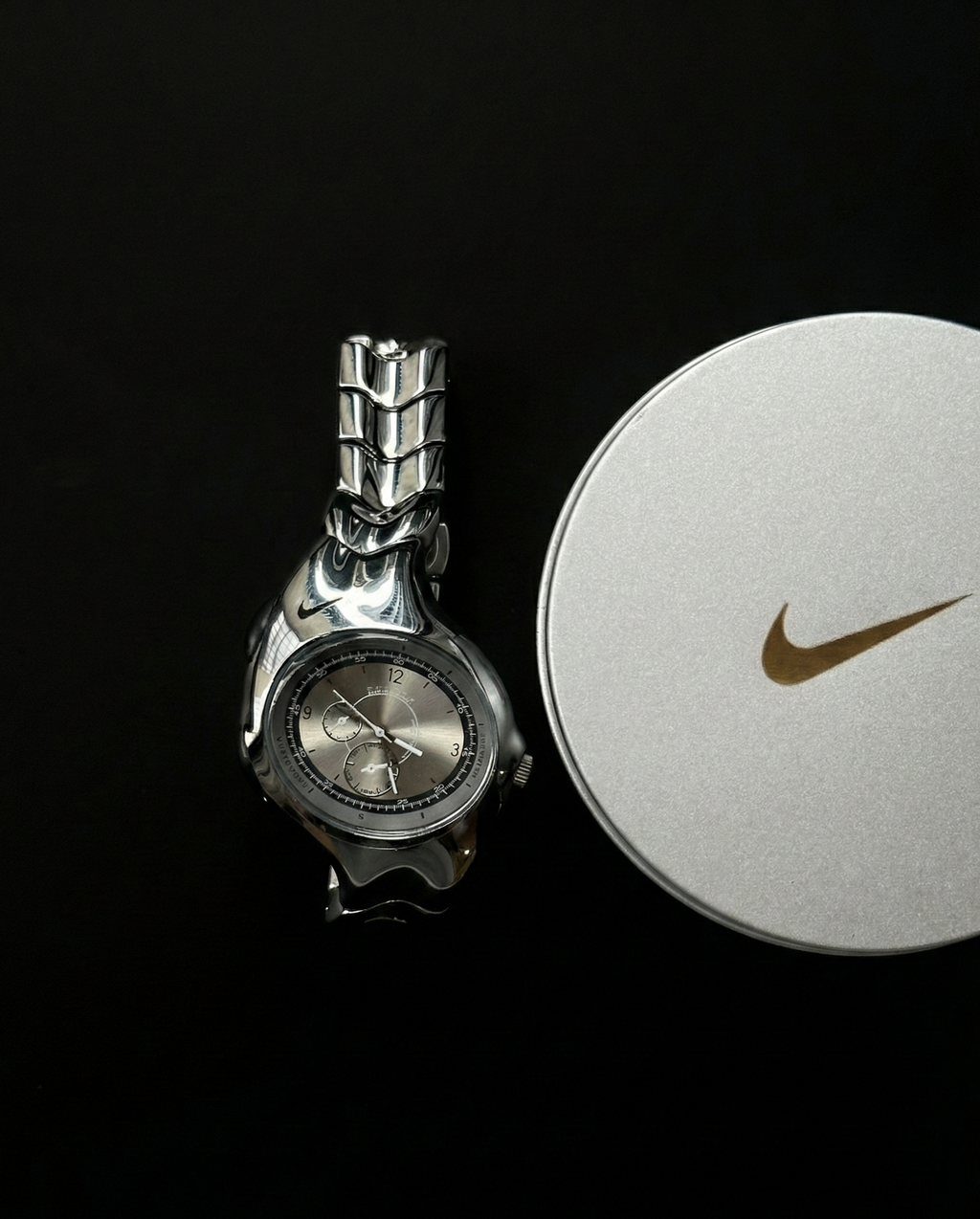 Nike Triax Chronograph Watch Silver on silver dial – Vintage Stainless Steel Sports Watch, Rare Collectible Timepiece