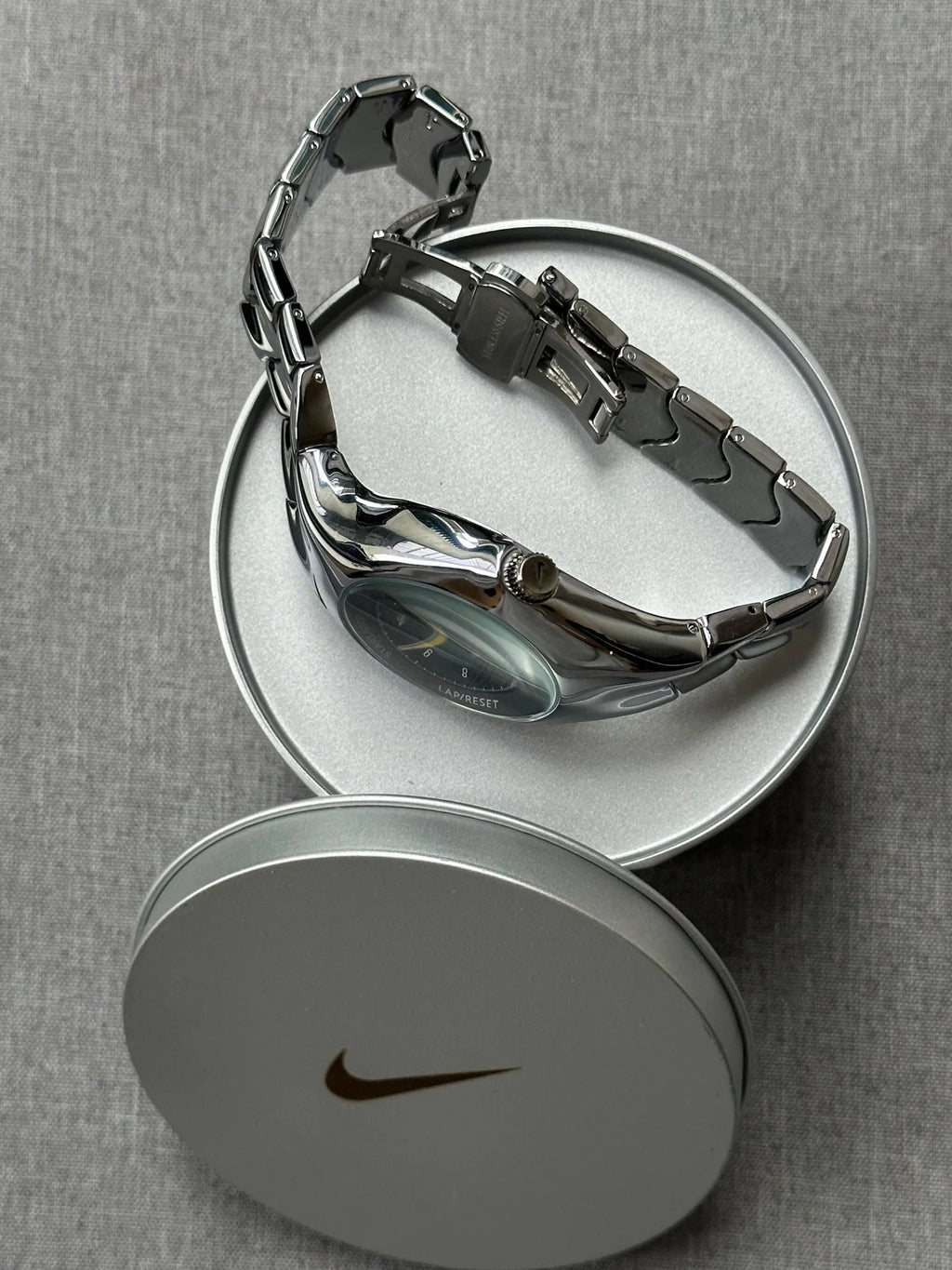 Nike Triax Chronograph Watch Shiny Silver with black yellow dial