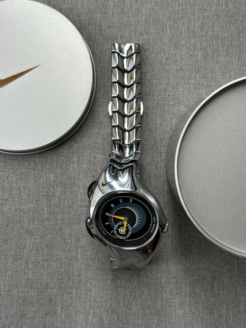 Nike Triax Chronograph Watch Shiny Silver with black yellow dial