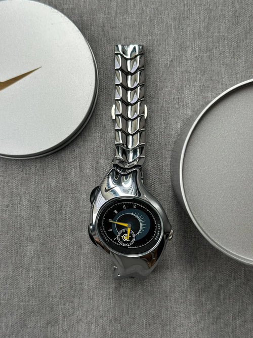 Nike Triax Chronograph Watch Shiny Silver with black yellow dial