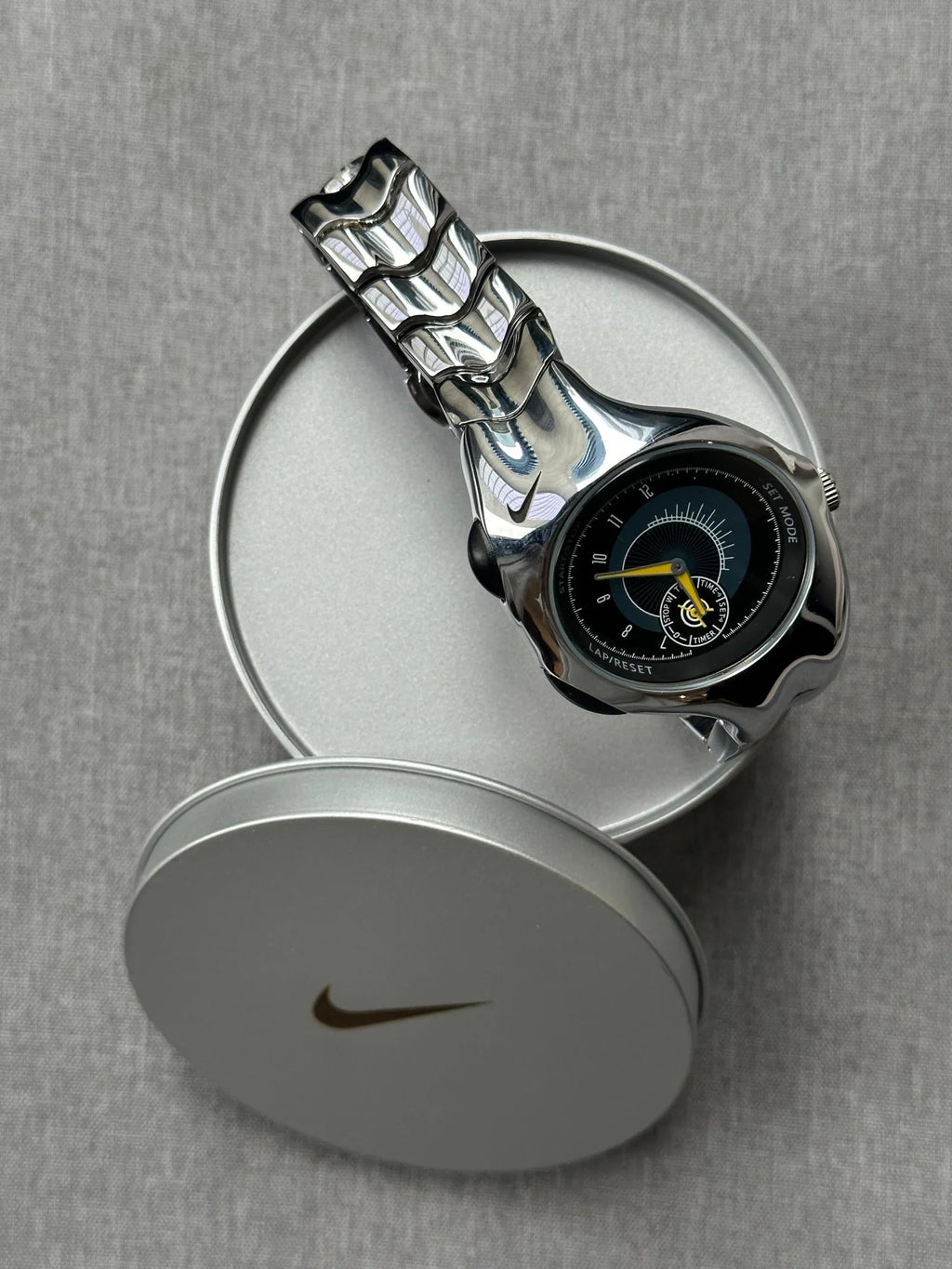 Nike Triax Chronograph Watch Shiny Silver with black yellow dial