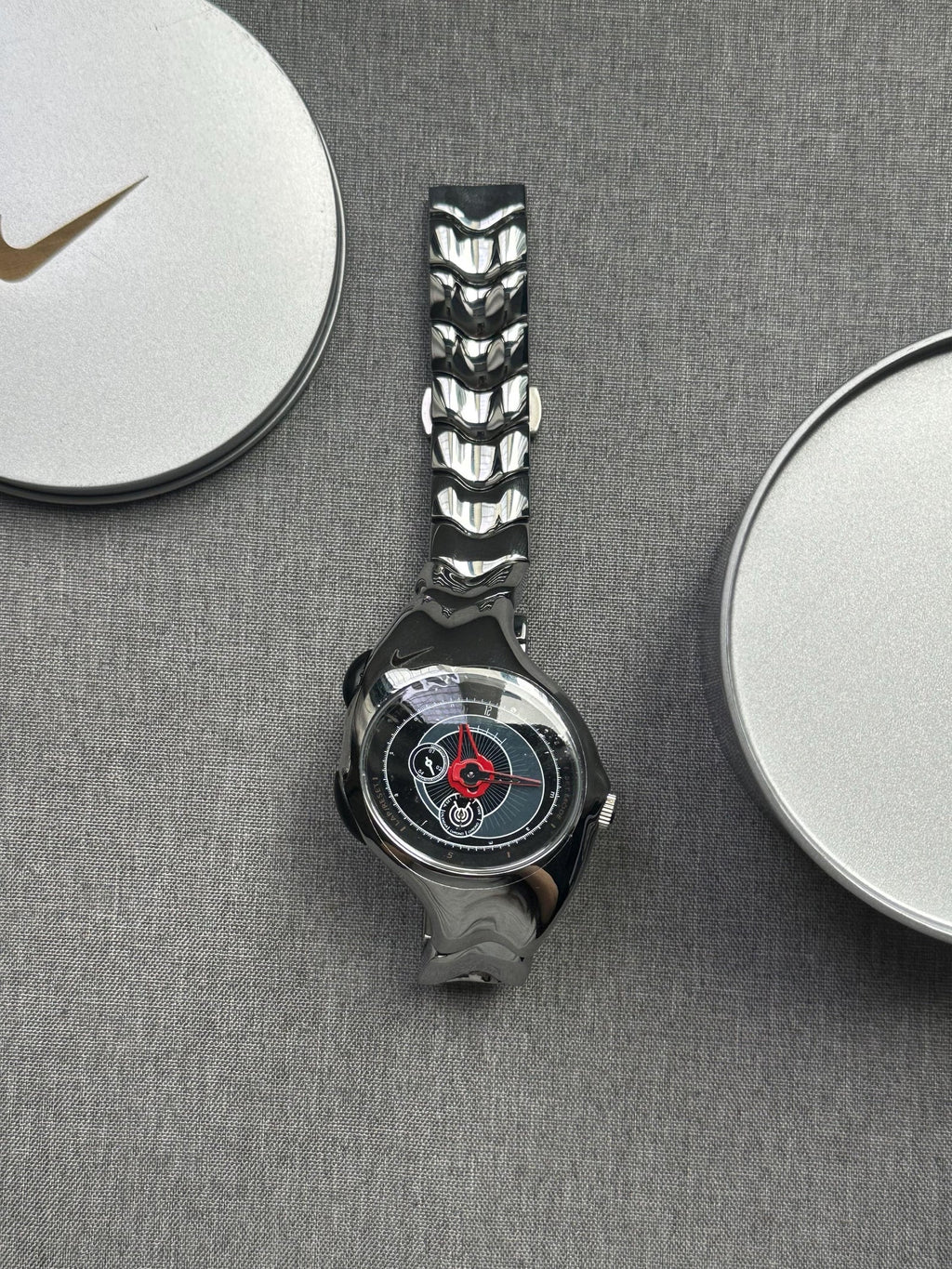 Nike Triax Chronograph Watch Silver Red Dial